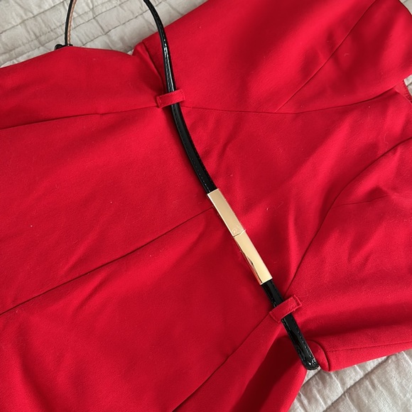 Black Halo Lena Structured Red Strapless Jumpsuit - Picture 7 of 7